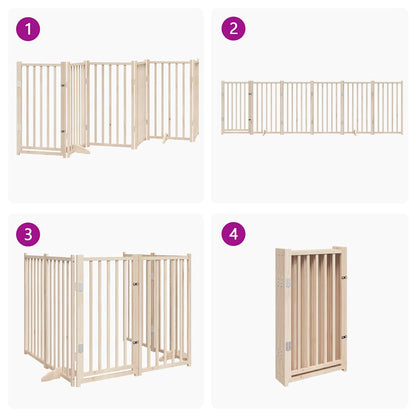 Dog Gate with Door Foldable 6 Panels 300 cm Solid Wood Fir