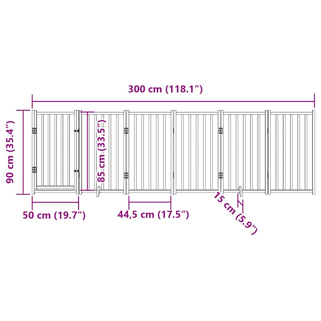 Dog Gate with Door Foldable 6 Panels 300 cm Solid Wood Fir