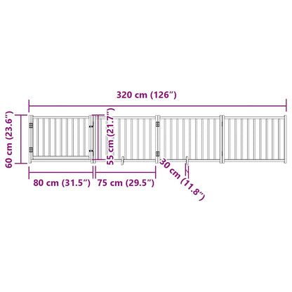 Dog Gate with Door Foldable 4 Panels 320 cm Solid Wood Fir