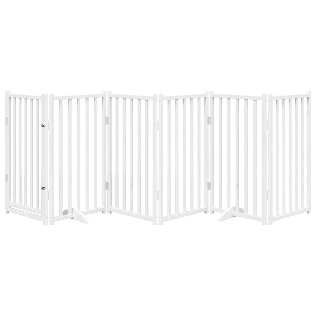 Dog Gate with Door Foldable 6 Panels White 300 cm Solid Wood Fir