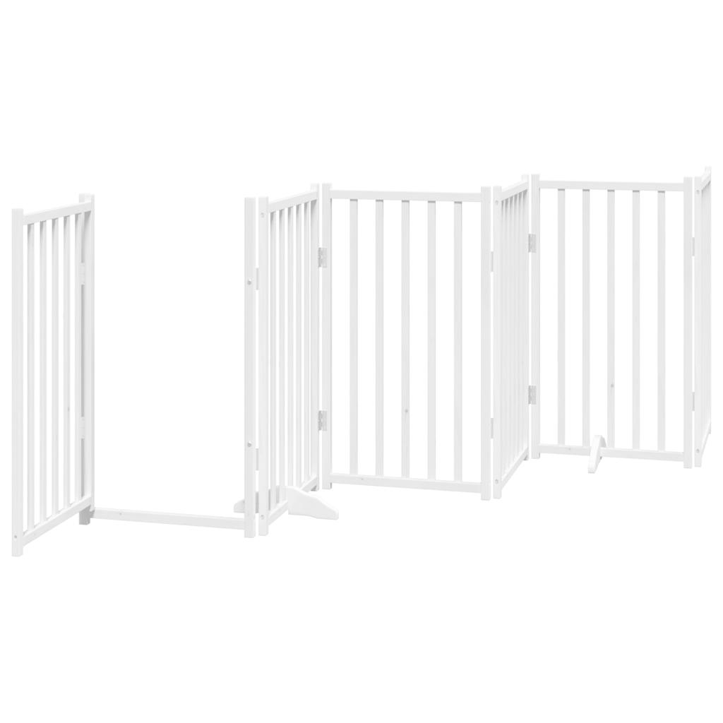 Dog Gate with Door Foldable 6 Panels White 300 cm Solid Wood Fir