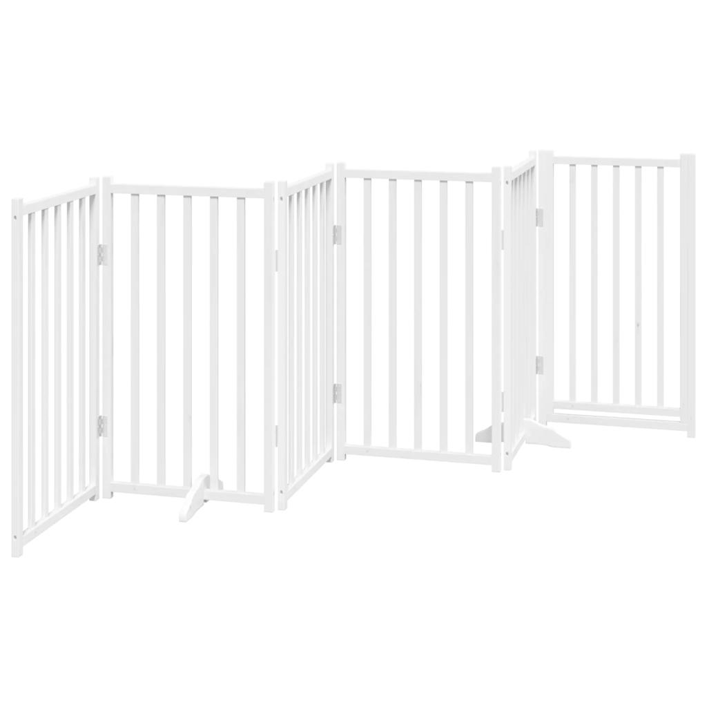 Dog Gate with Door Foldable 6 Panels White 300 cm Solid Wood Fir