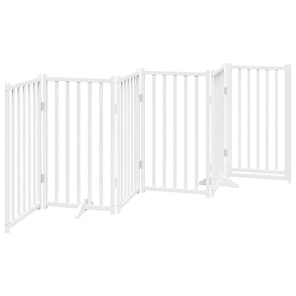 Dog Gate with Door Foldable 6 Panels White 300 cm Solid Wood Fir