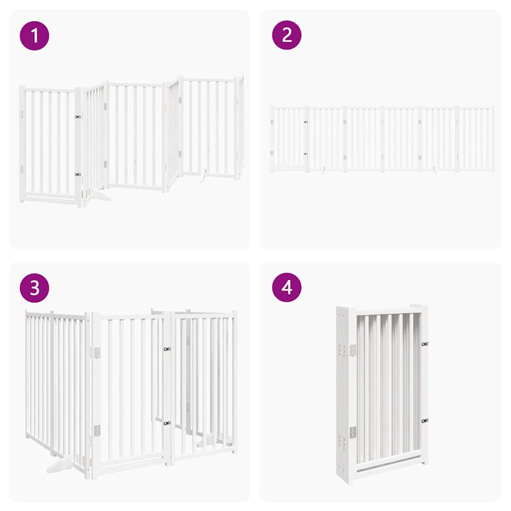 Dog Gate with Door Foldable 6 Panels White 300 cm Solid Wood Fir