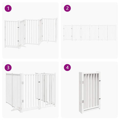 Dog Gate with Door Foldable 6 Panels White 300 cm Solid Wood Fir