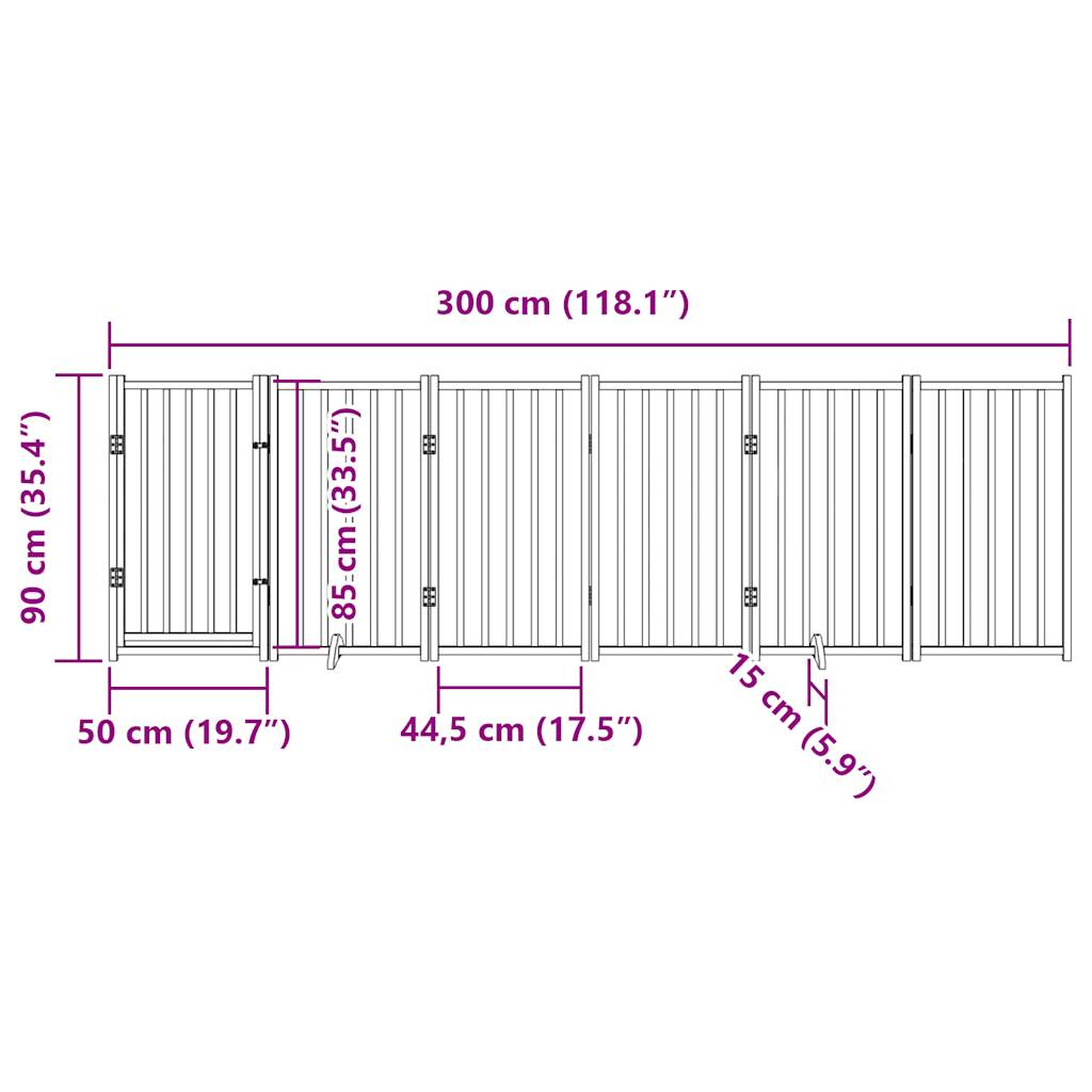 Dog Gate with Door Foldable 6 Panels White 300 cm Solid Wood Fir