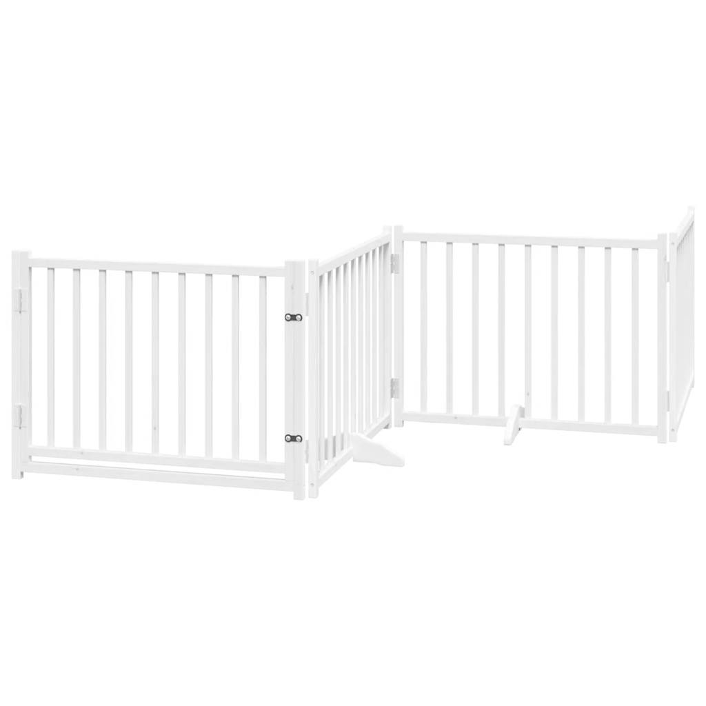 Dog Gate with Door Foldable 4 Panels White 320 cm Solid Wood Fir