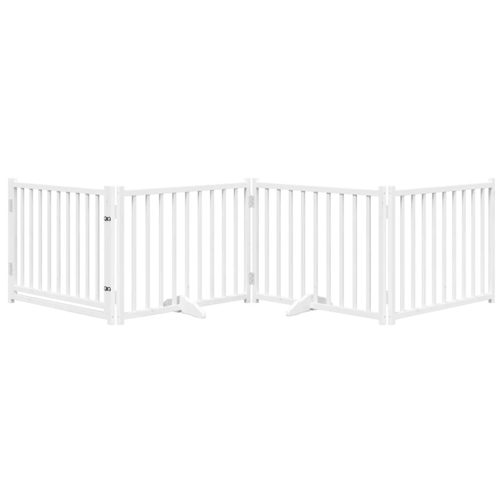 Dog Gate with Door Foldable 4 Panels White 320 cm Solid Wood Fir