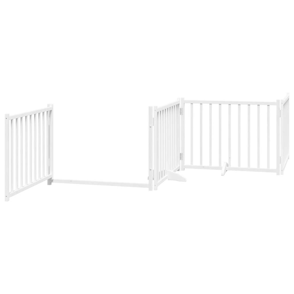 Dog Gate with Door Foldable 4 Panels White 320 cm Solid Wood Fir