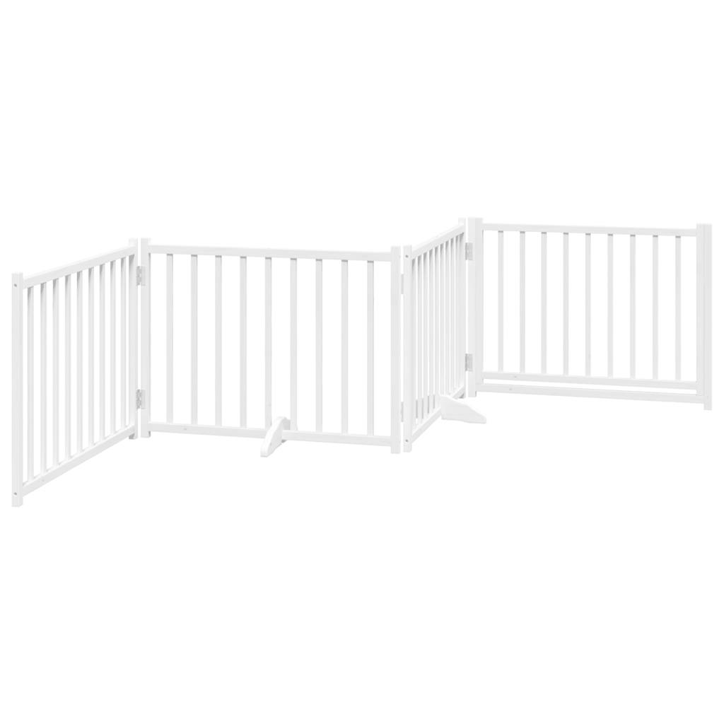 Dog Gate with Door Foldable 4 Panels White 320 cm Solid Wood Fir