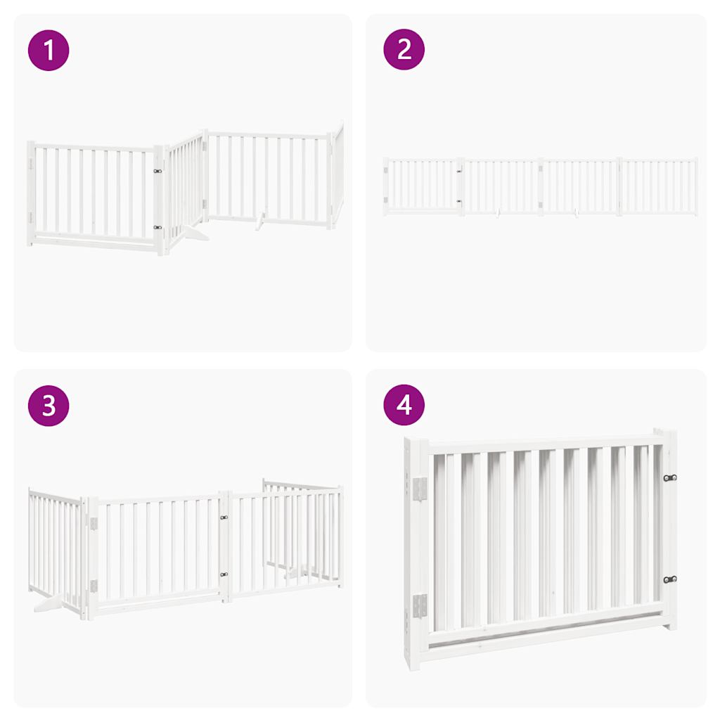 Dog Gate with Door Foldable 4 Panels White 320 cm Solid Wood Fir