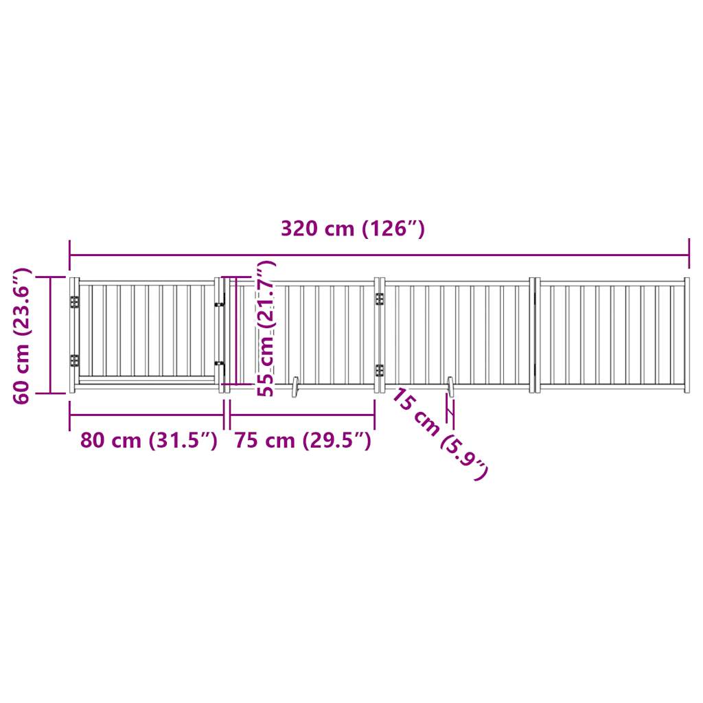 Dog Gate with Door Foldable 4 Panels White 320 cm Solid Wood Fir