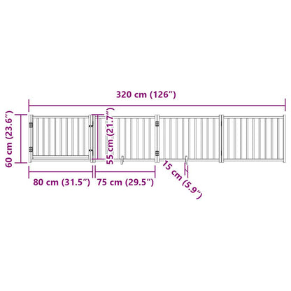 Dog Gate with Door Foldable 4 Panels White 320 cm Solid Wood Fir