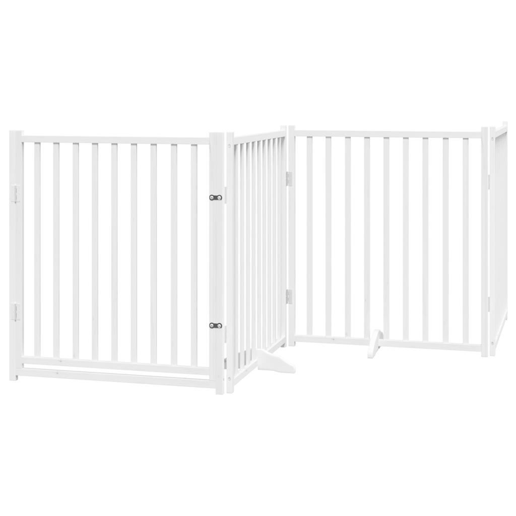 Dog Gate with Door Foldable 4 Panels White 320 cm Solid Wood Fir