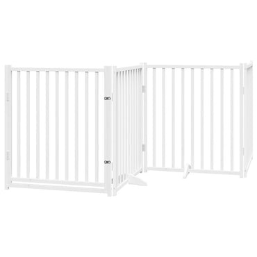 Dog Gate with Door Foldable 4 Panels White 320 cm Solid Wood Fir