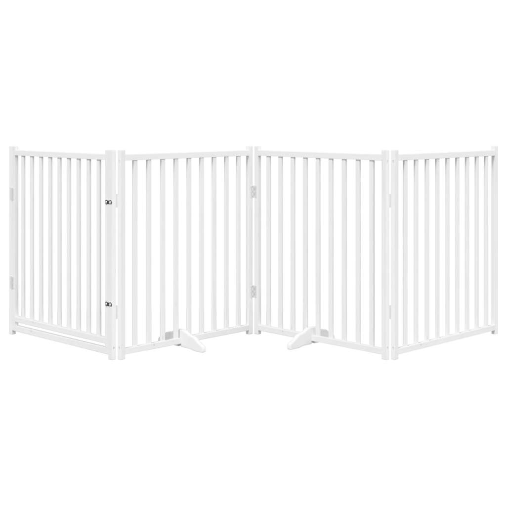 Dog Gate with Door Foldable 4 Panels White 320 cm Solid Wood Fir