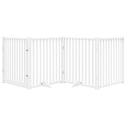 Dog Gate with Door Foldable 4 Panels White 320 cm Solid Wood Fir