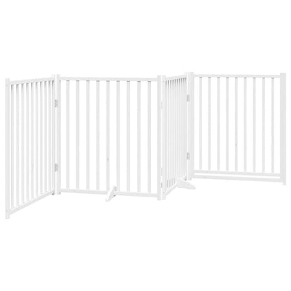 Dog Gate with Door Foldable 4 Panels White 320 cm Solid Wood Fir