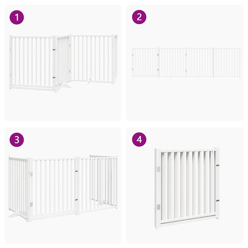 Dog Gate with Door Foldable 4 Panels White 320 cm Solid Wood Fir