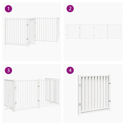 Dog Gate with Door Foldable 4 Panels White 320 cm Solid Wood Fir