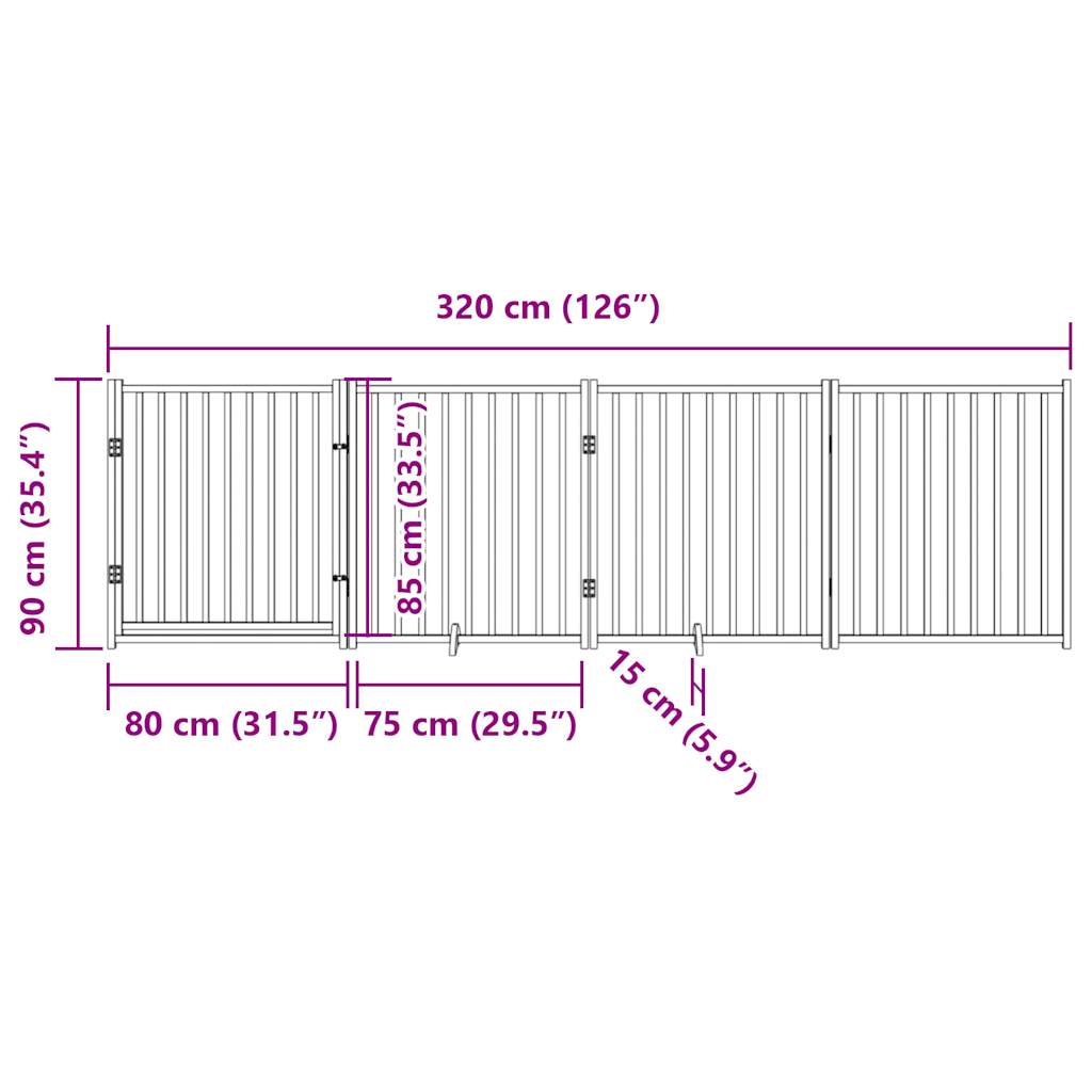 Dog Gate with Door Foldable 4 Panels White 320 cm Solid Wood Fir