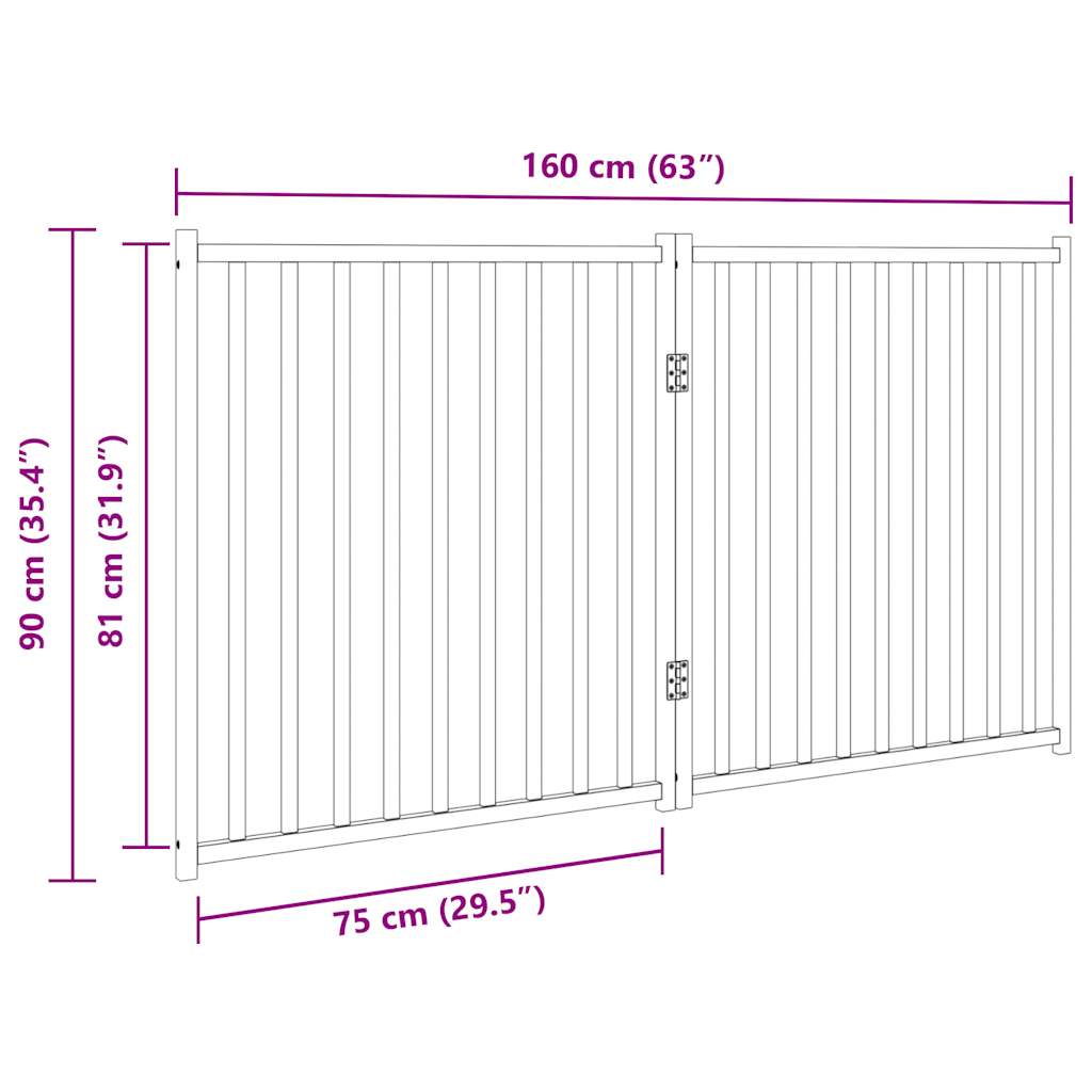 Dog Gate Foldable 2 Panels Black 160 cm Solid Wood Fir