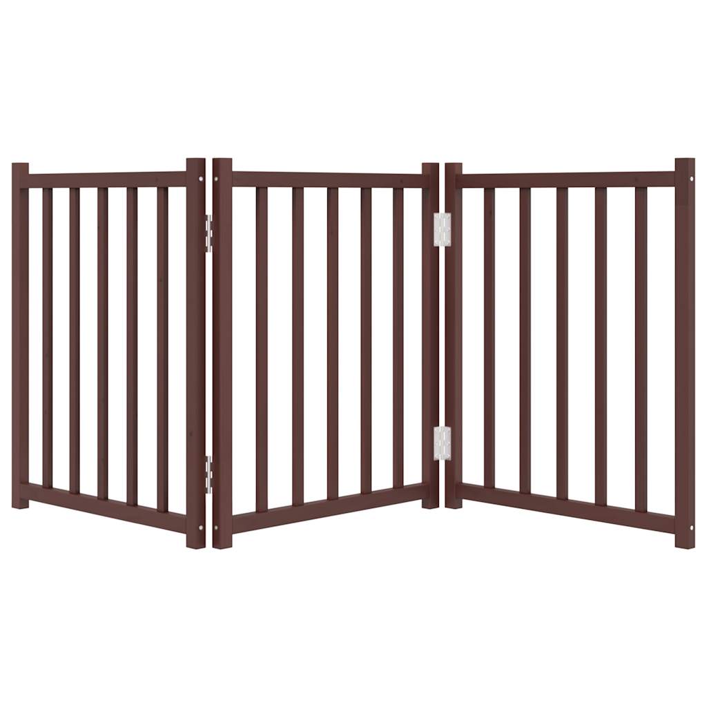 Dog Gate Foldable 3 Panels Brown Oak 150 cm Solid Wood Fir