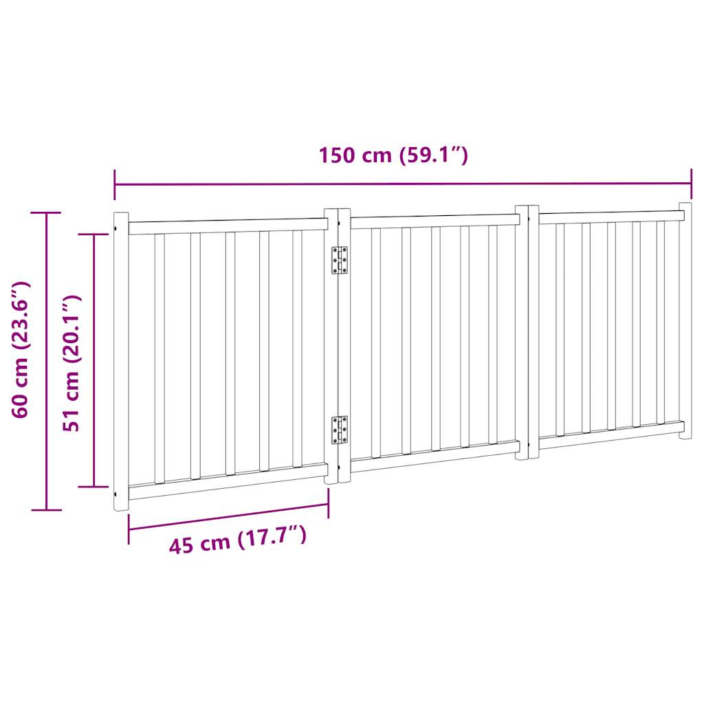 Dog Gate Foldable 3 Panels Brown Oak 150 cm Solid Wood Fir