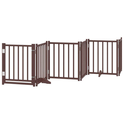 Dog Gate with Door Foldable 6 Panels Brown Oak 300 cm Solid Wood Fir