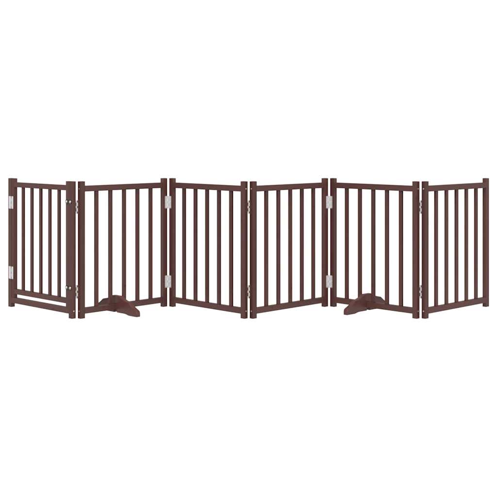 Dog Gate with Door Foldable 6 Panels Brown Oak 300 cm Solid Wood Fir