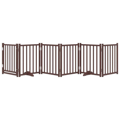 Dog Gate with Door Foldable 6 Panels Brown Oak 300 cm Solid Wood Fir