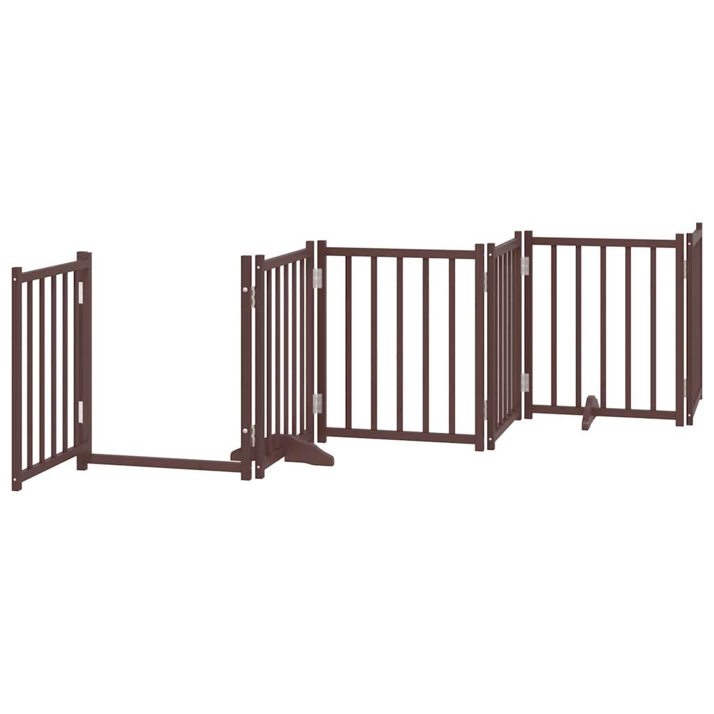 Dog Gate with Door Foldable 6 Panels Brown Oak 300 cm Solid Wood Fir