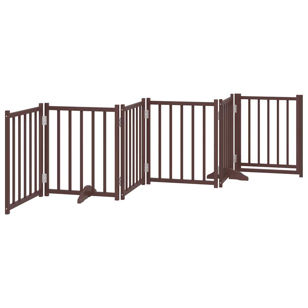 Dog Gate with Door Foldable 6 Panels Brown Oak 300 cm Solid Wood Fir