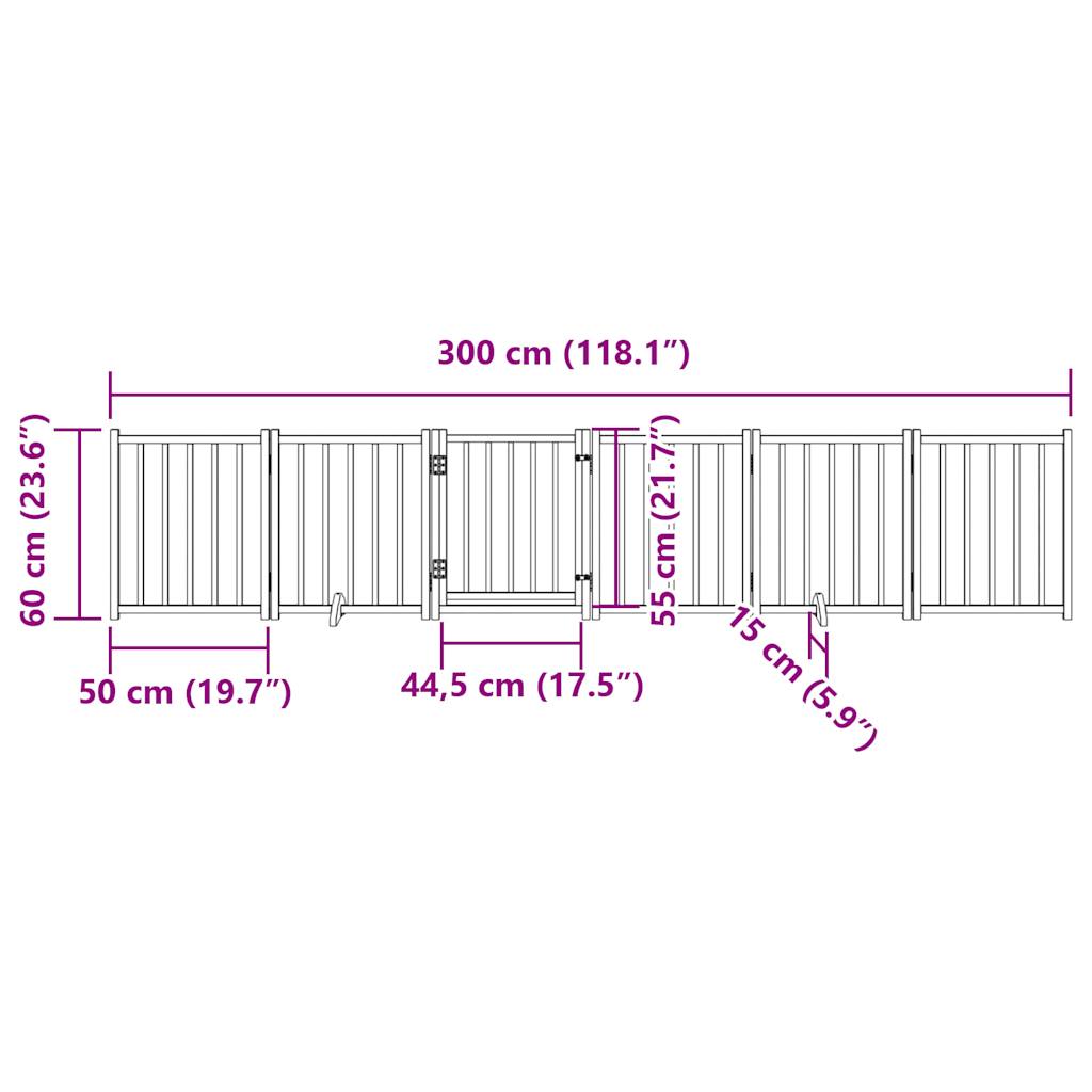 Dog Gate with Door Foldable 6 Panels Brown Oak 300 cm Solid Wood Fir