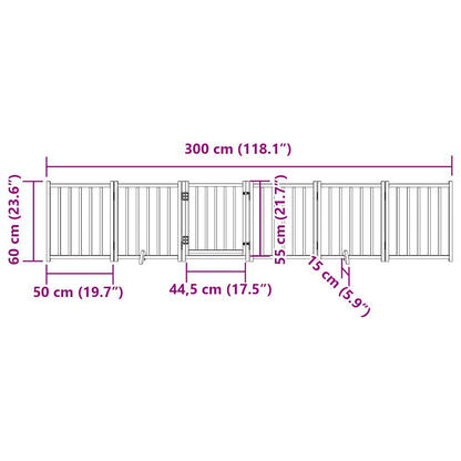 Dog Gate with Door Foldable 6 Panels Brown Oak 300 cm Solid Wood Fir