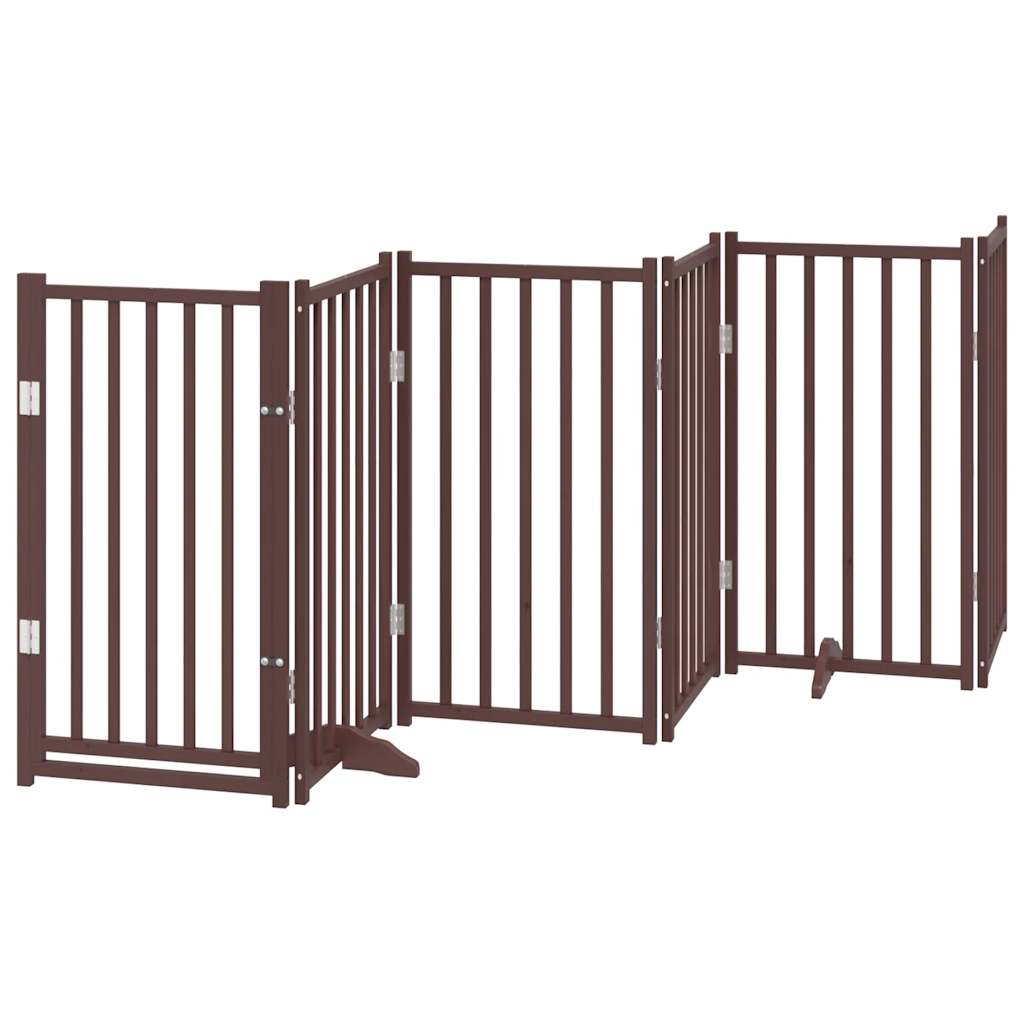 Dog Gate with Door Foldable 6 Panels Brown Oak 300 cm Solid Wood Fir