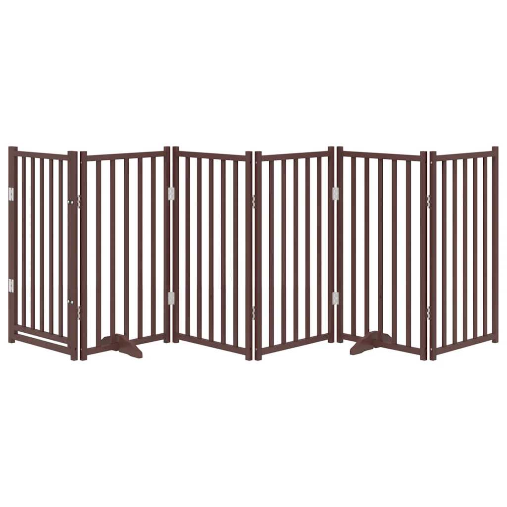 Dog Gate with Door Foldable 6 Panels Brown Oak 300 cm Solid Wood Fir