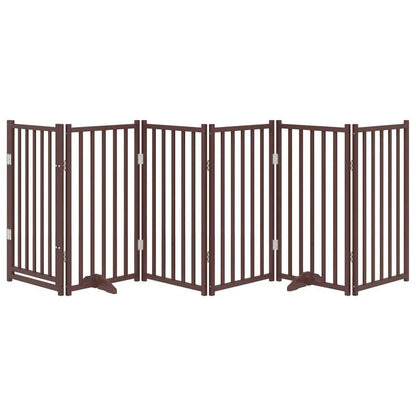 Dog Gate with Door Foldable 6 Panels Brown Oak 300 cm Solid Wood Fir