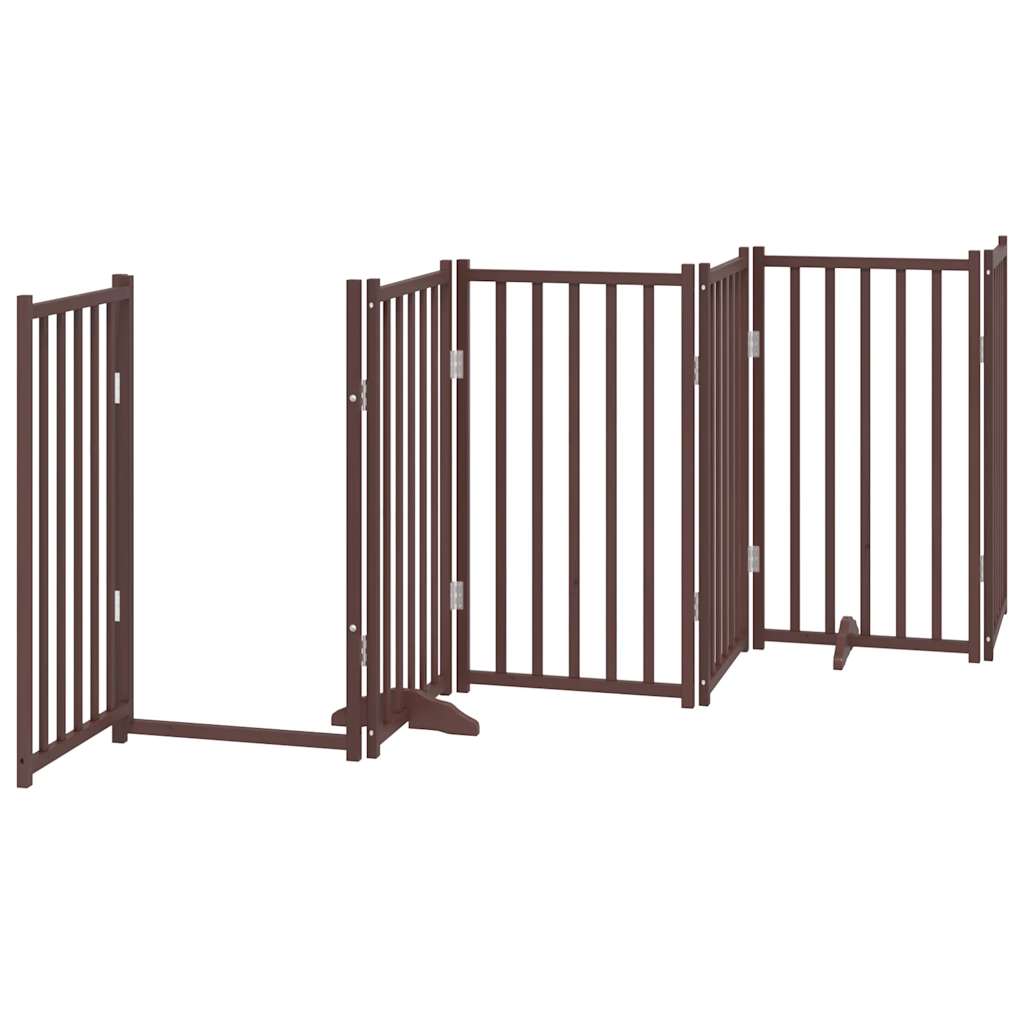 Dog Gate with Door Foldable 6 Panels Brown Oak 300 cm Solid Wood Fir