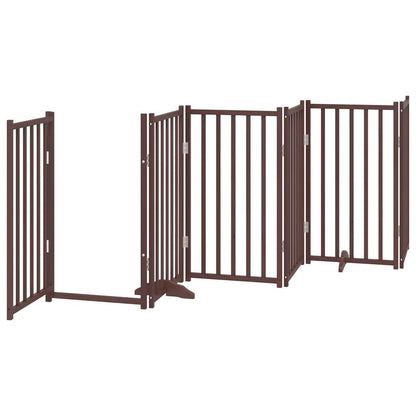 Dog Gate with Door Foldable 6 Panels Brown Oak 300 cm Solid Wood Fir