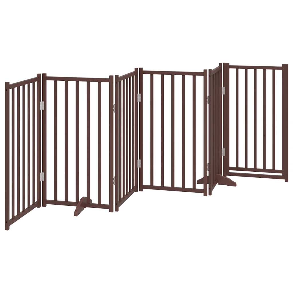 Dog Gate with Door Foldable 6 Panels Brown Oak 300 cm Solid Wood Fir