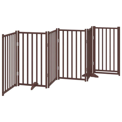 Dog Gate with Door Foldable 6 Panels Brown Oak 300 cm Solid Wood Fir