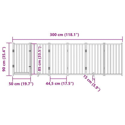 Dog Gate with Door Foldable 6 Panels Brown Oak 300 cm Solid Wood Fir