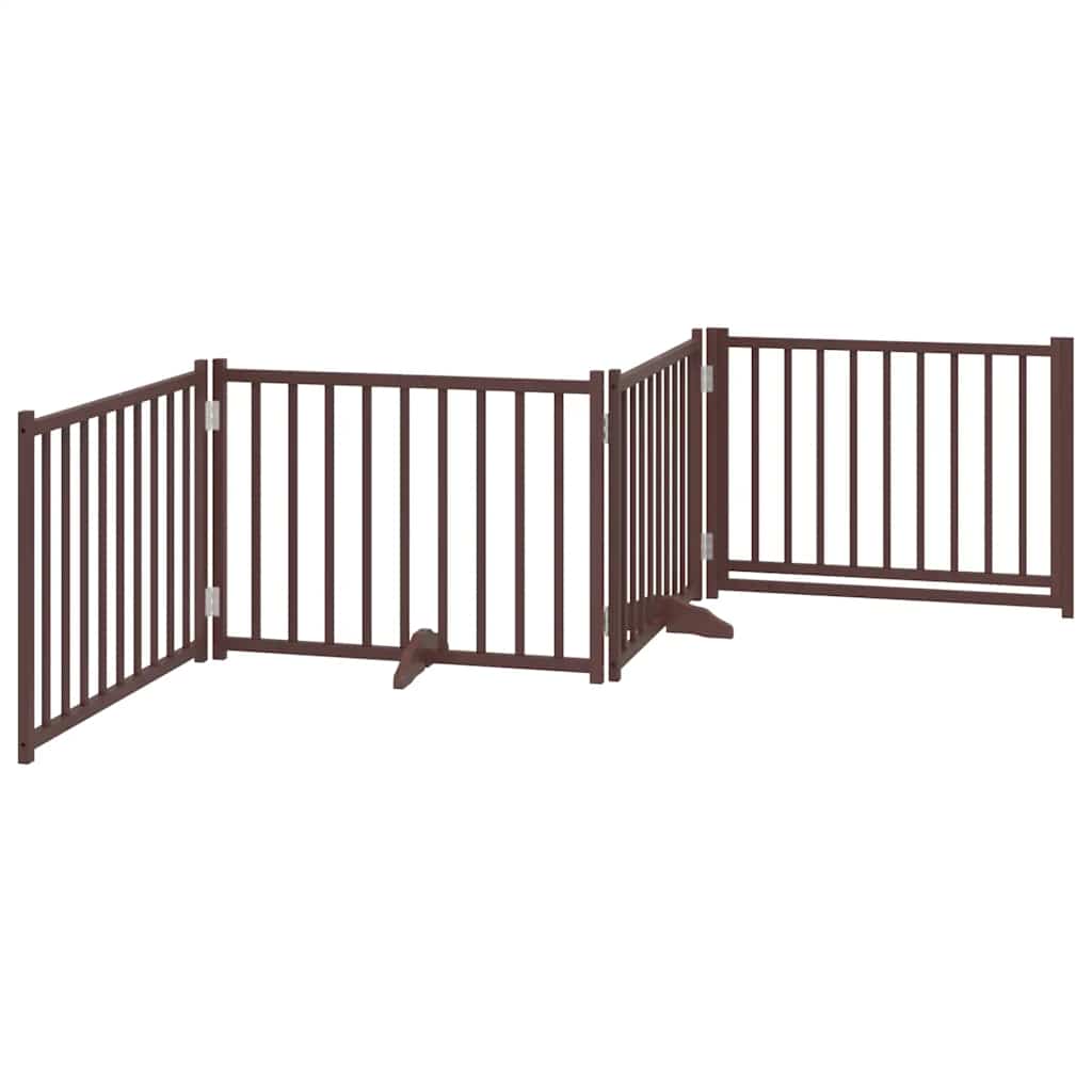 Dog Gate with Door Foldable 4 Panels Brown Oak 320 cm Solid Wood Fir