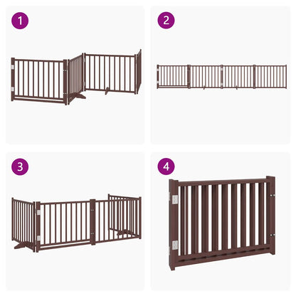 Dog Gate with Door Foldable 4 Panels Brown Oak 320 cm Solid Wood Fir