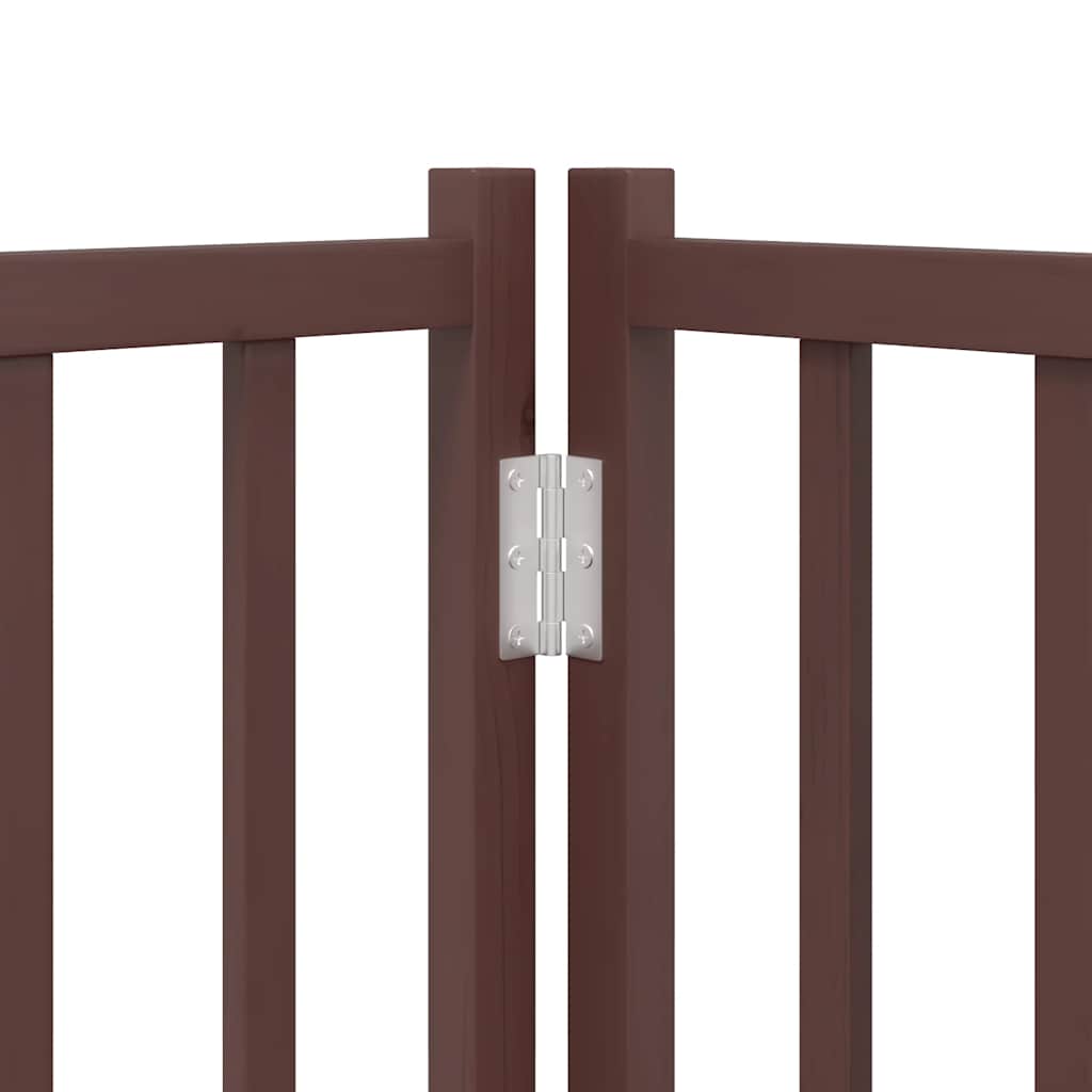 Dog Gate with Door Foldable 4 Panels Brown Oak 320 cm Solid Wood Fir