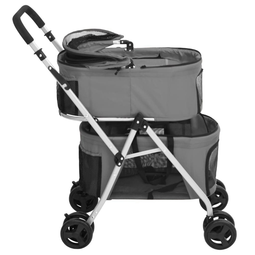 2-Layers Folding Dog Stroller Grey 83x48x97 cm Oxford Fabric