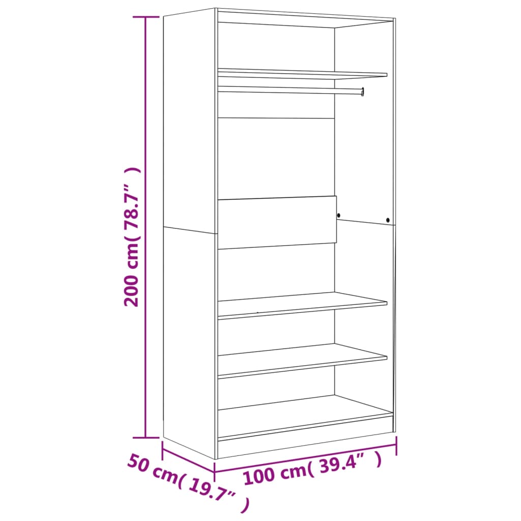 Wardrobe Grey Sonoma 100x50x200 cm Engineered Wood