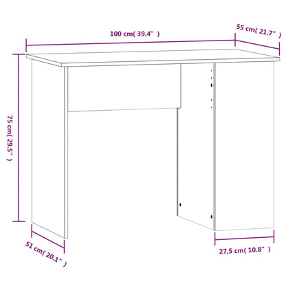 Desk Black 100x55x75 Engineered Wood