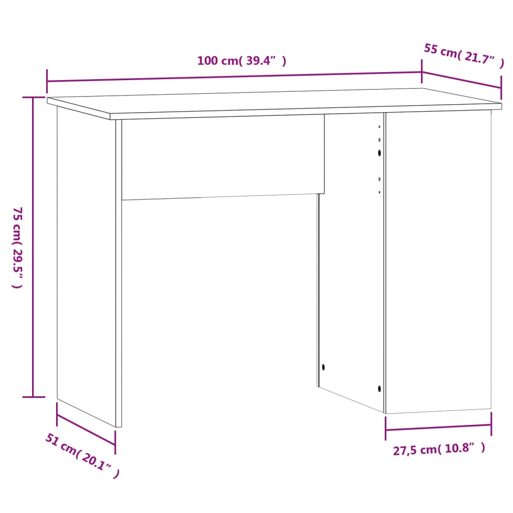 Desk High Gloss White 100x55x75 Engineered Wood